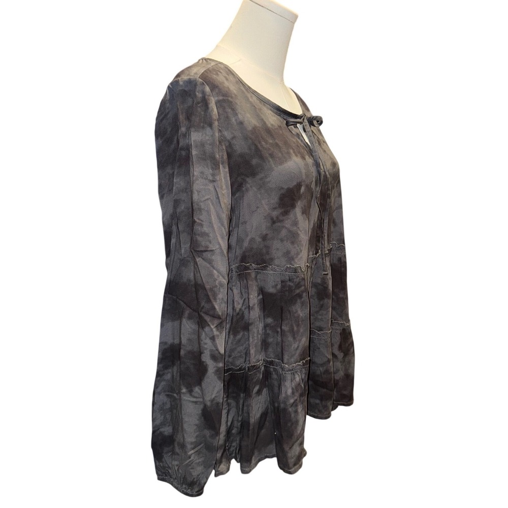 beachlunchlounge collection tie neck tiered tunic top womens gray tie dye Medium - Picture 2 of 7